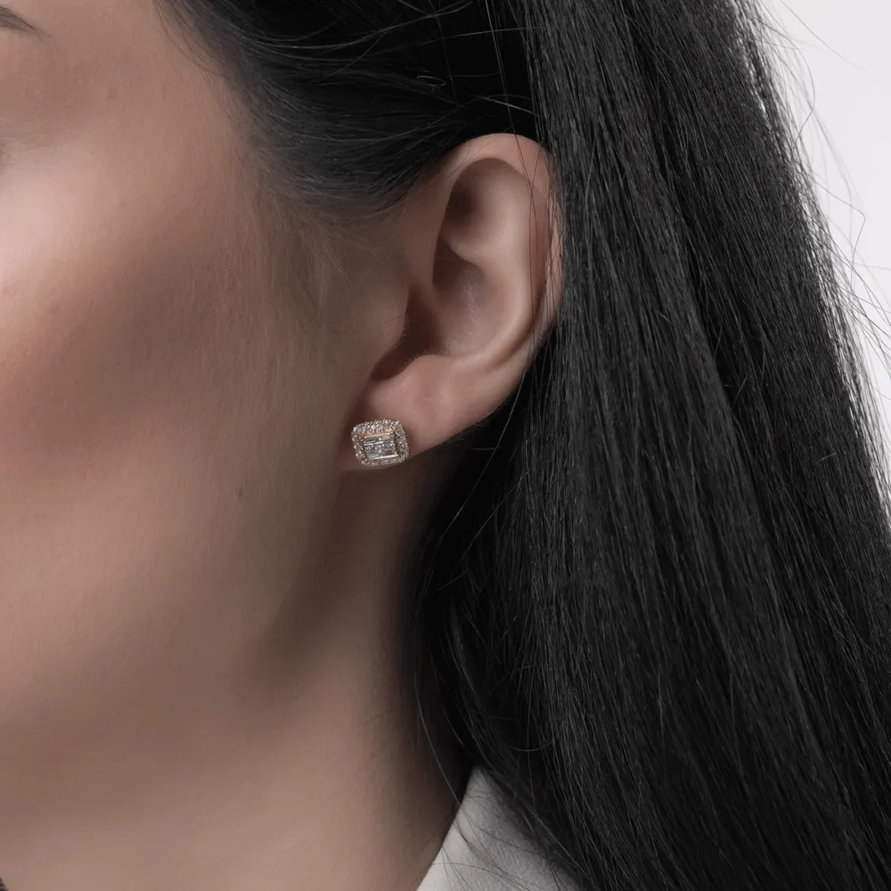 Cercei din aur galben cu diamante princess,baguette si rotunde de 0.59ct - imagine 4