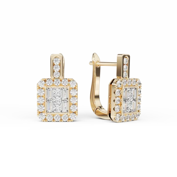 Cercei din aur galben cu diamante baguette, princess si rotunde de 0.76ct