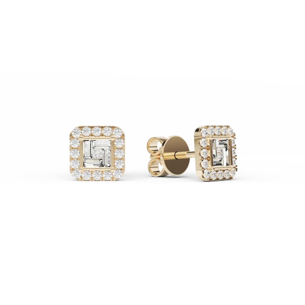 Cercei din aur galben cu diamante baguette, princess si rotunde de 0.77ct