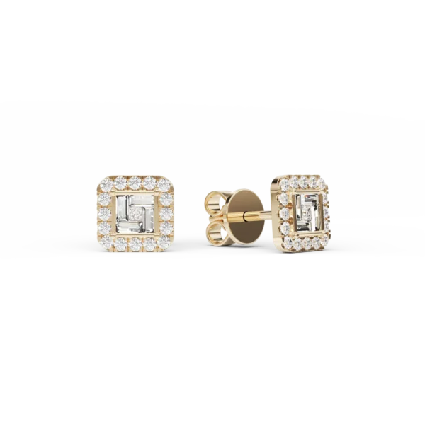 Cercei din aur galben cu diamante baguette, princess si rotunde de 0.77ct