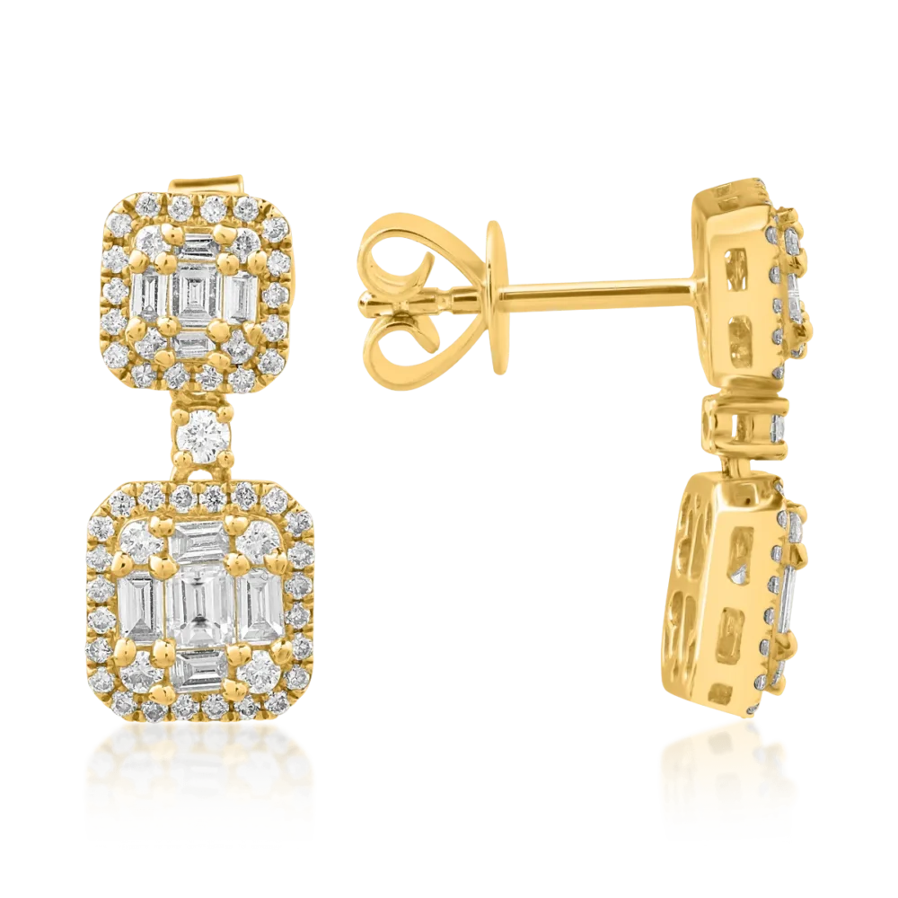 Cercei din aur galben cu diamante baguette si rotunde de 0.89ct - imagine 3