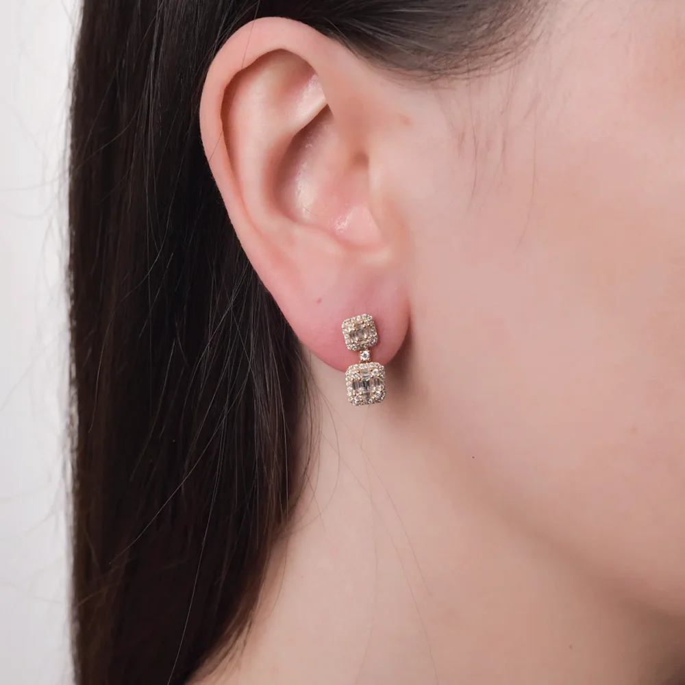 Cercei din aur galben cu diamante baguette si rotunde de 0.89ct - imagine 4