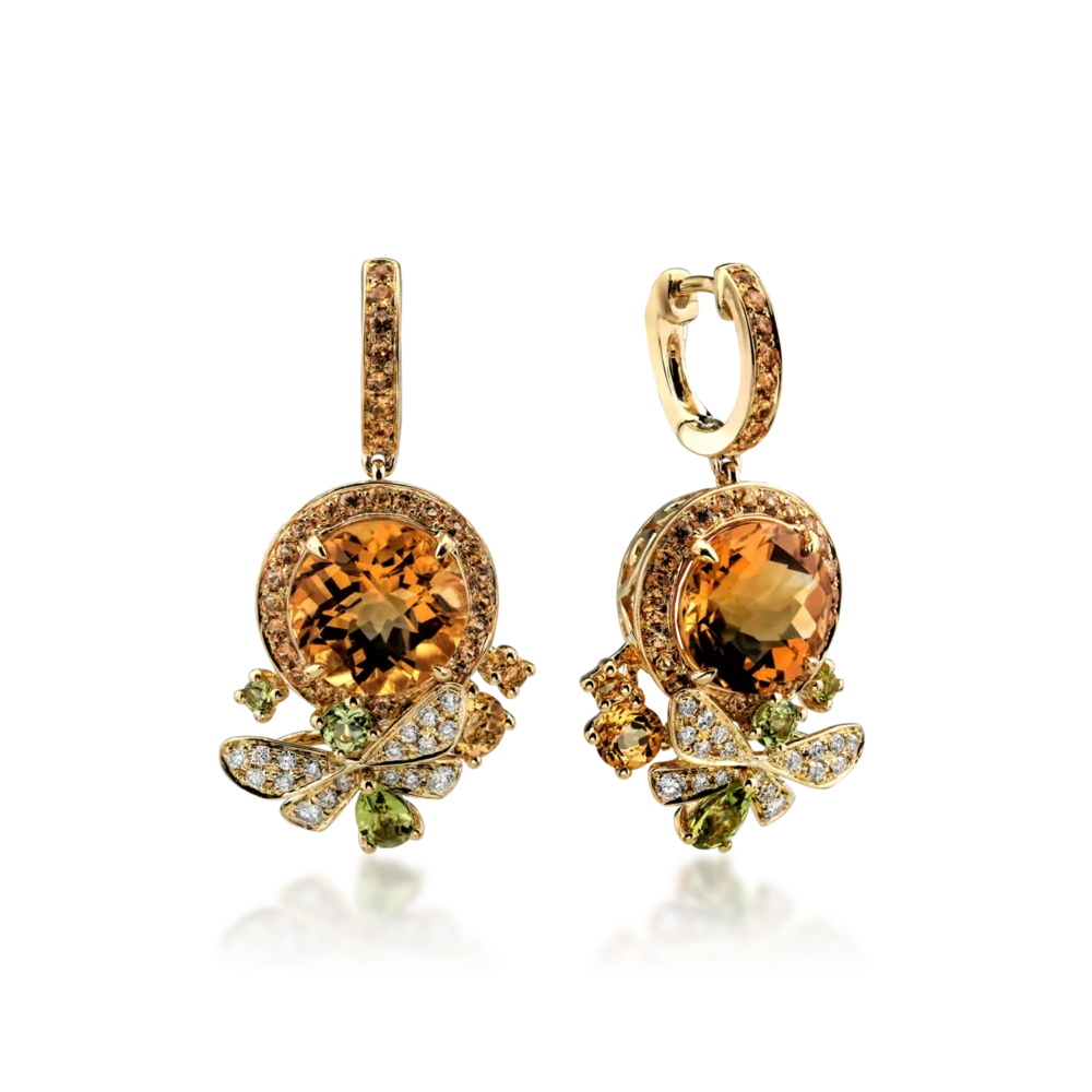 Cercei din aur galben cu pietre pretioase si semipretioase de 10.39ct