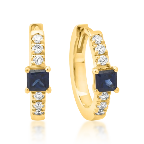 Cercei din aur galben cu safire princess de 0.15ct si diamante de 0.06ct