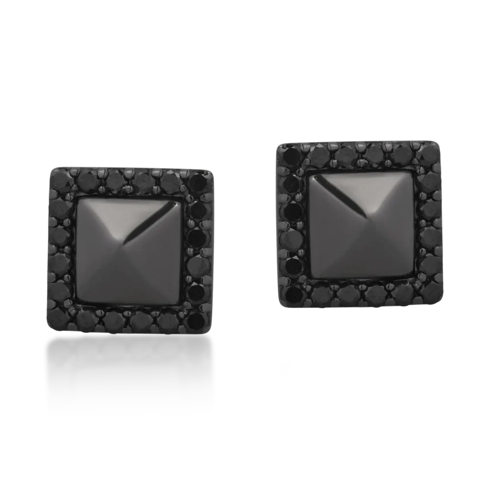 Cercei din aur negru cu diamante negre de 0.54ct si diamante transparente de 0.02ct - imagine 2
