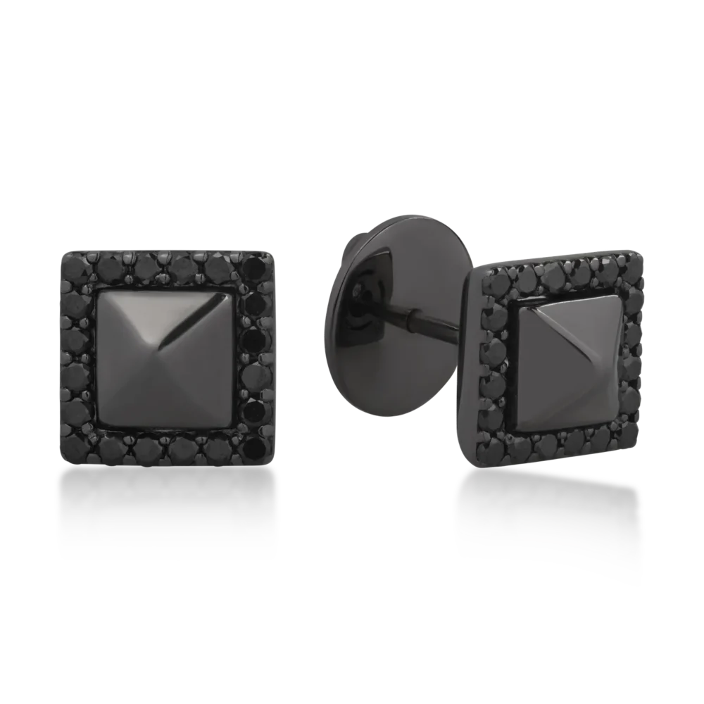 Cercei din aur negru cu diamante negre de 0.54ct si diamante transparente de 0.02ct