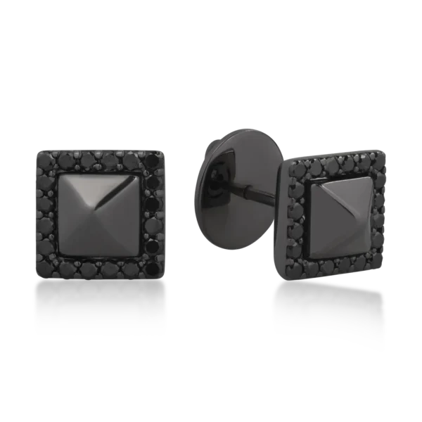 Cercei din aur negru cu diamante negre de 0.54ct si diamante transparente de 0.02ct