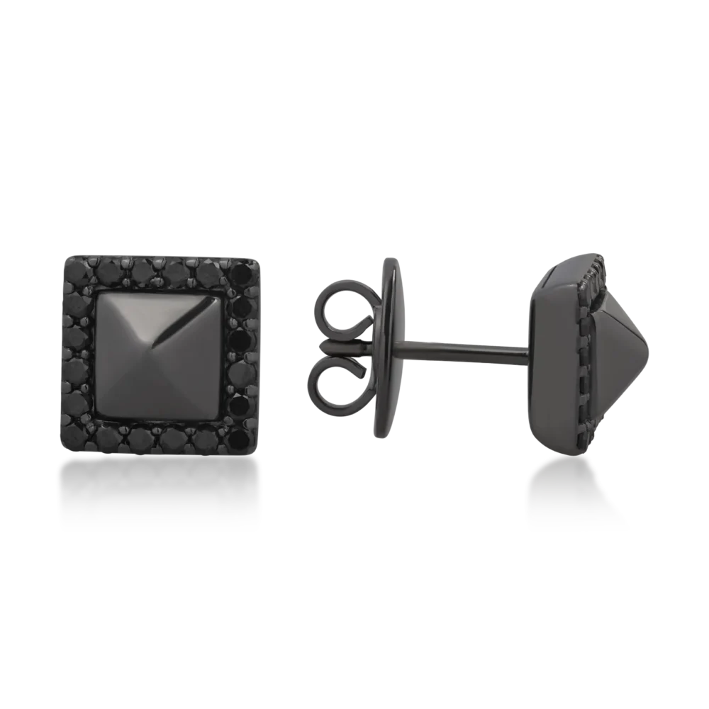 Cercei din aur negru cu diamante negre de 0.54ct si diamante transparente de 0.02ct - imagine 3