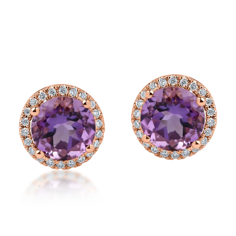 Cercei din aur roz cu ametiste de 2.5ct si diamante de 0.2ct - imagine 2