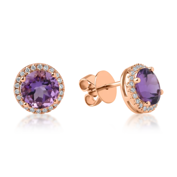 Cercei din aur roz cu ametiste de 2.5ct si diamante de 0.2ct