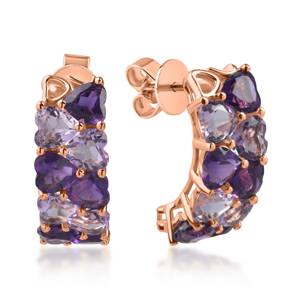 Cercei din aur roz cu ametiste heart de 4.06ct