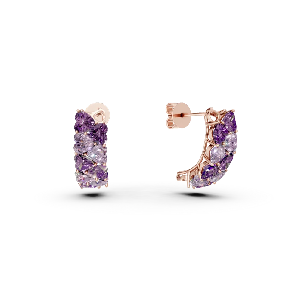 Cercei din aur roz cu ametiste heart de 4.3ct