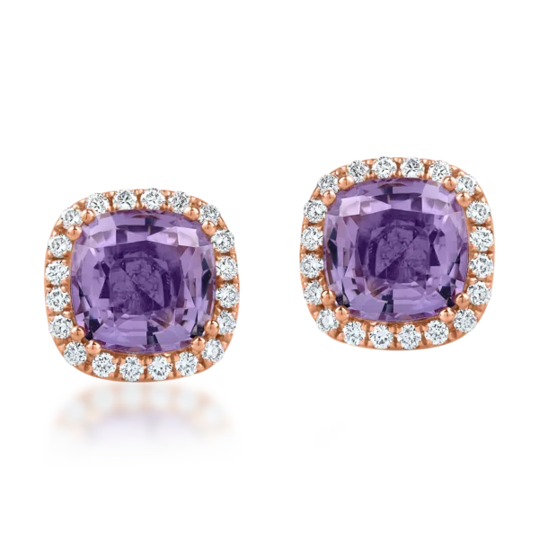 Cercei din aur roz cu ametiste rectangulare de 4.8ct si diamante de 0.4ct