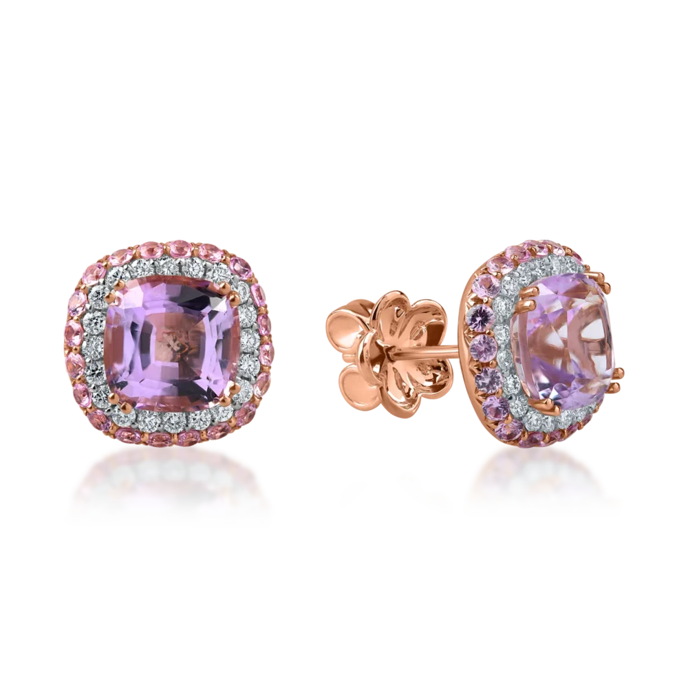 Cercei din aur roz cu pietre pretioase si semipretioase de 6.2ct