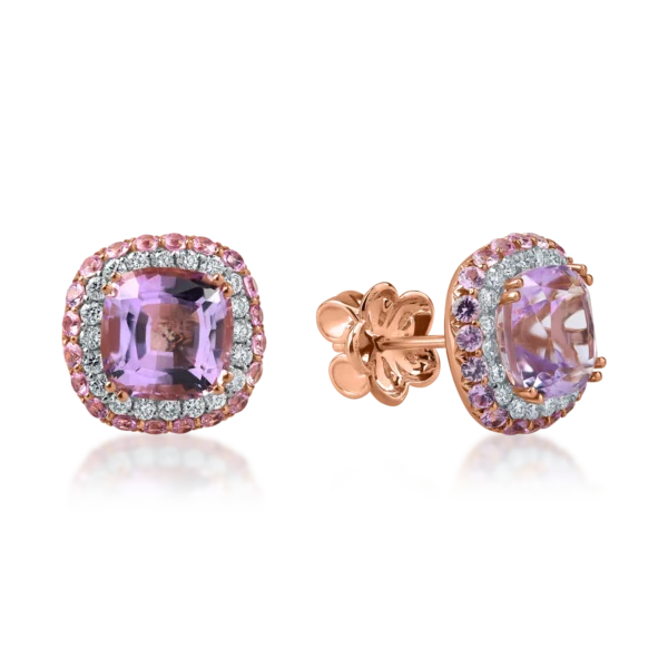 Cercei din aur roz cu pietre pretioase si semipretioase de 6.2ct