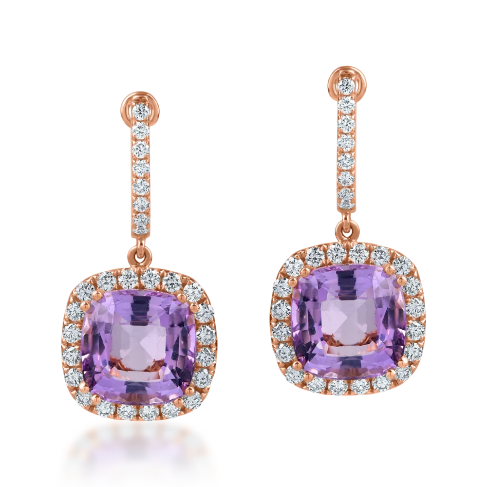 Cercei din aur roz cu ametiste rectangulare de 6.8ct si diamante de 0.7ct - imagine 2