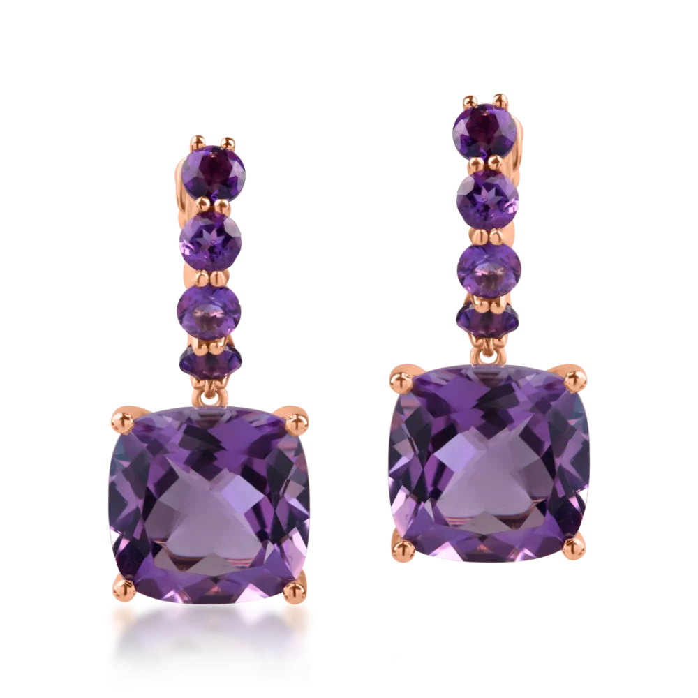 Cercei din aur roz cu ametiste cushion si rotunde de 8.3ct - imagine 2