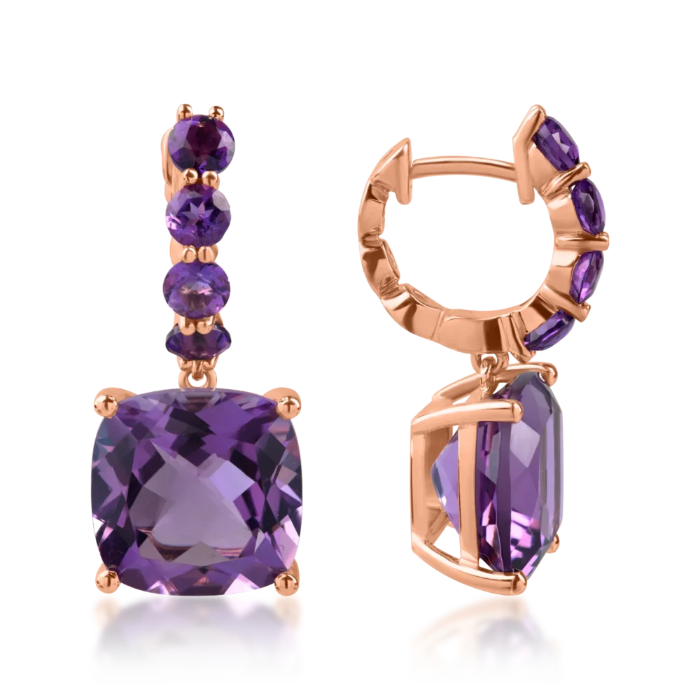 Cercei din aur roz cu ametiste cushion si rotunde de 8.3ct - imagine 3