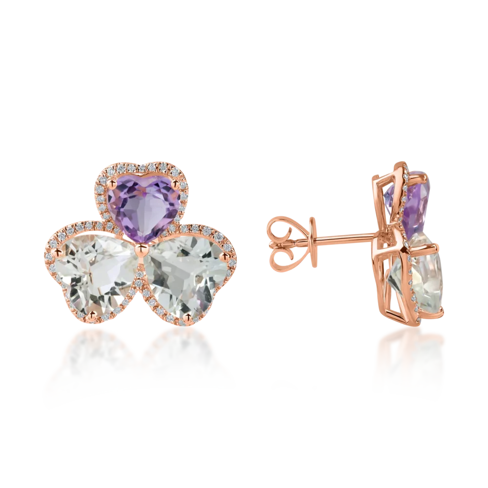 Cercei din aur roz cu ametiste heart de 8.5ct si diamante de 0.3ct - imagine 3