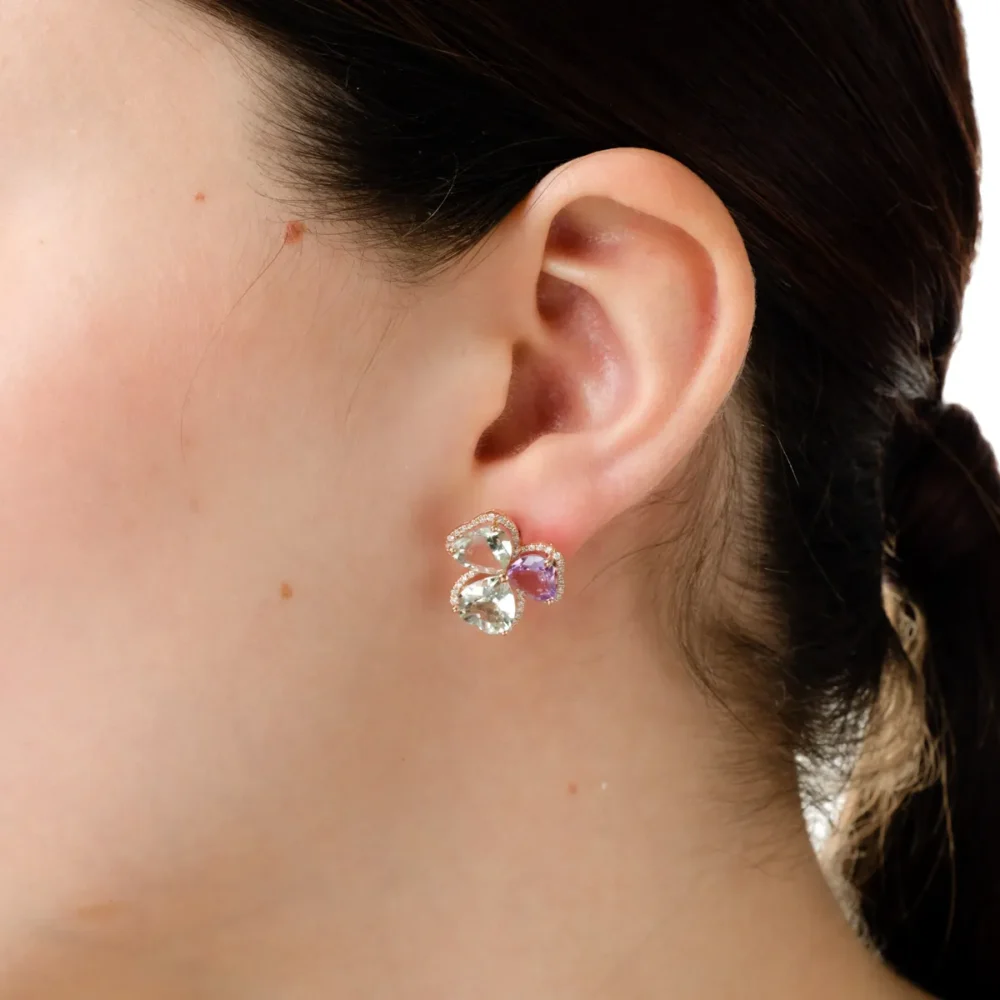 Cercei din aur roz cu ametiste heart de 8.5ct si diamante de 0.3ct - imagine 4