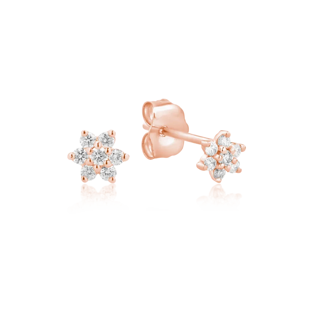 Cercei din aur roz cu diamante de 0.022ct