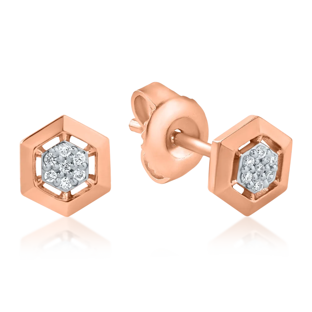 Cercei din aur roz cu diamante de 0.04ct