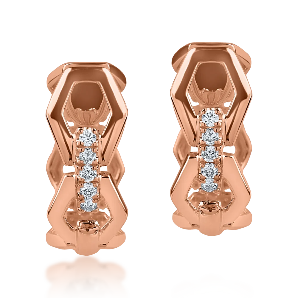 Cercei din aur roz cu diamante de 0.066ct - imagine 2