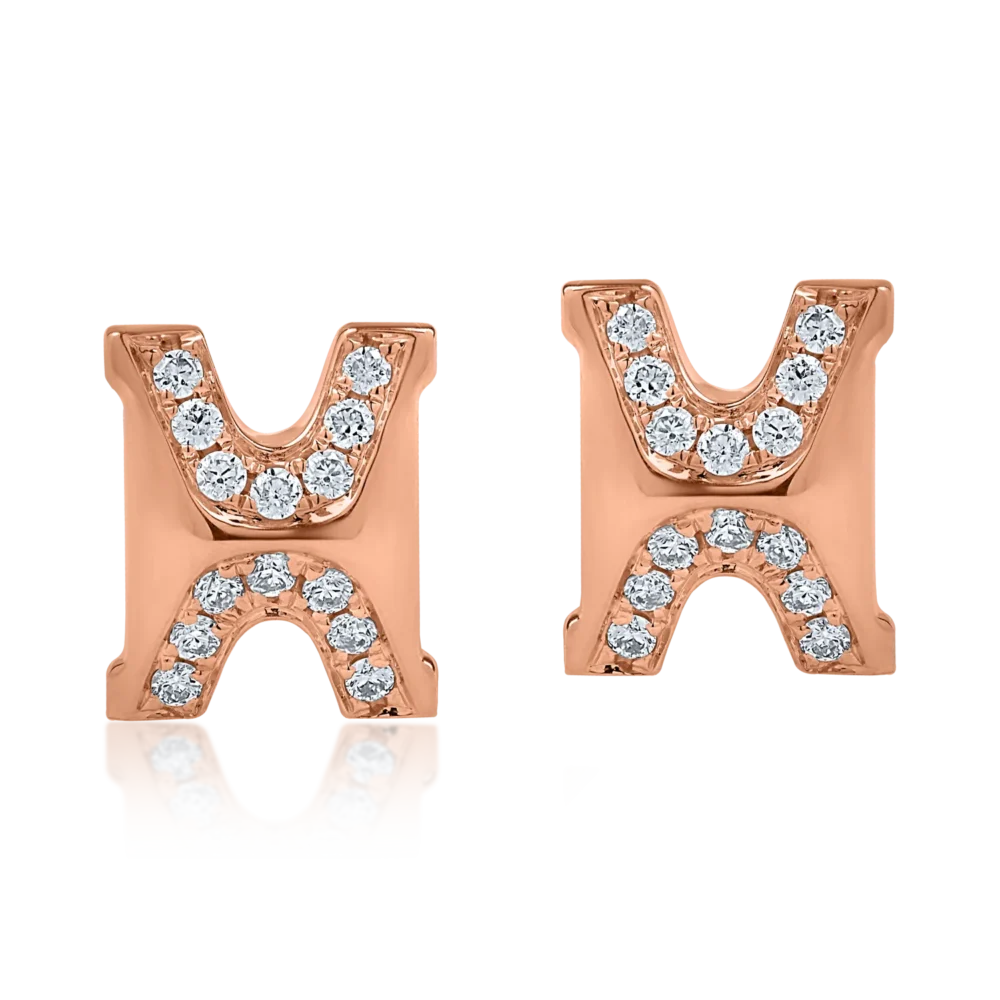 Cercei din aur roz cu diamante de 0.15ct - imagine 2