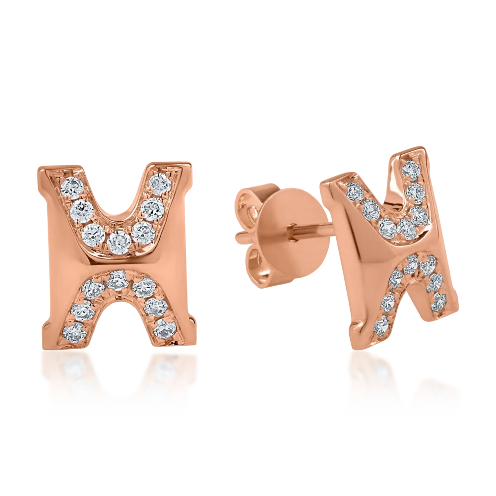 Cercei din aur roz cu diamante de 0.15ct