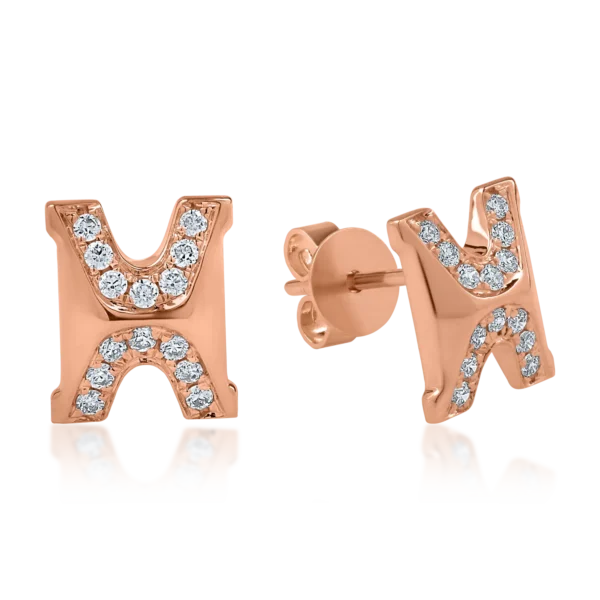 Cercei din aur roz cu diamante de 0.15ct