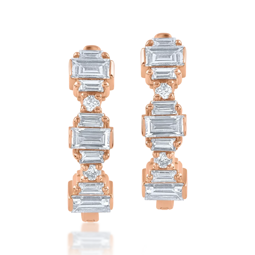 Cercei din aur roz cu diamante baguette de 0.44ct - imagine 2
