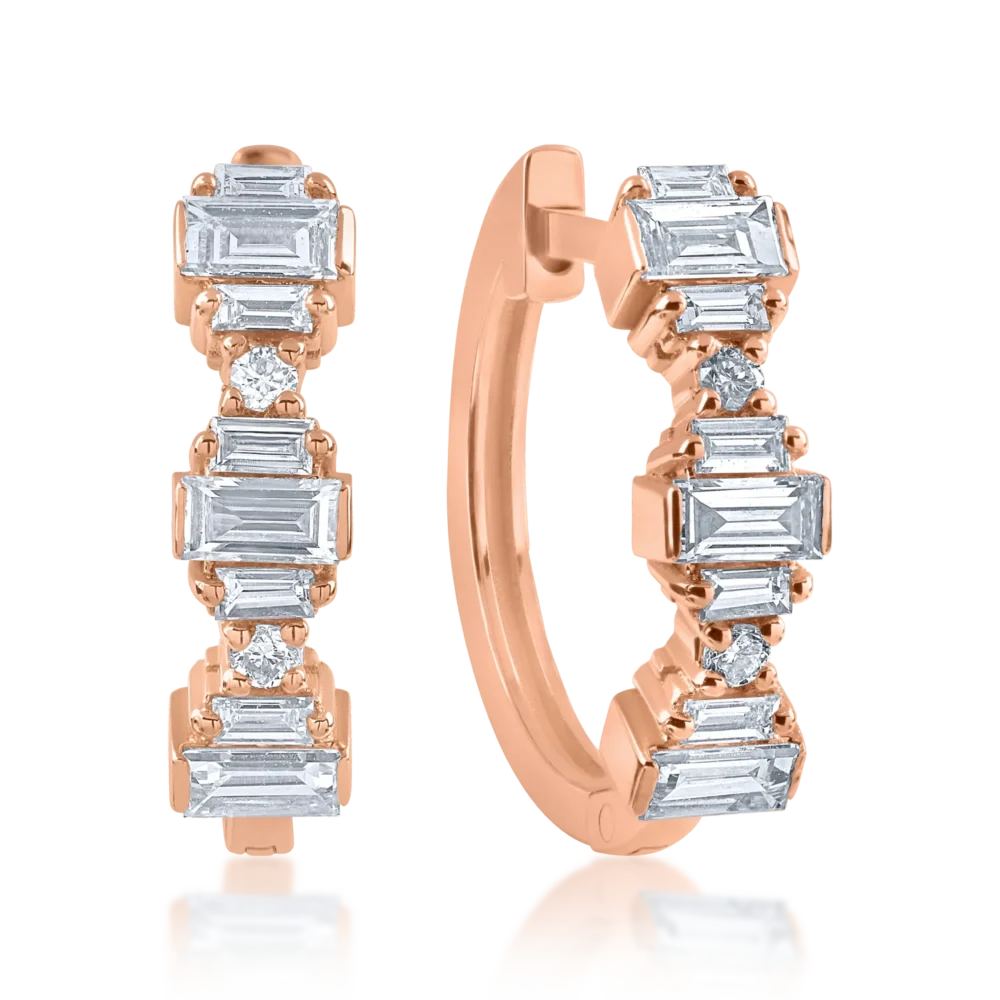 Cercei din aur roz cu diamante baguette de 0.44ct