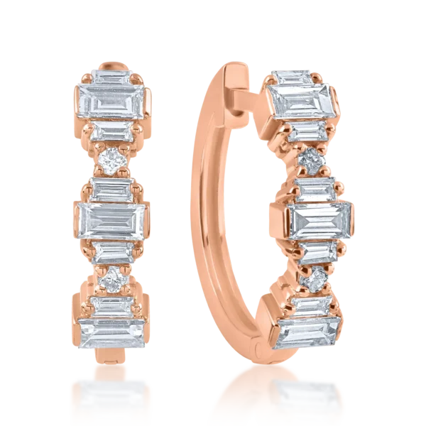 Cercei din aur roz cu diamante baguette de 0.44ct