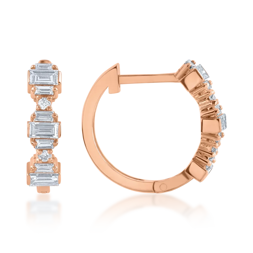 Cercei din aur roz cu diamante baguette de 0.44ct - imagine 3