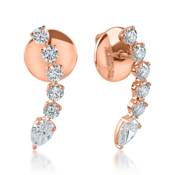 Cercei din aur roz cu diamante pear si rotunde de 0.9ct