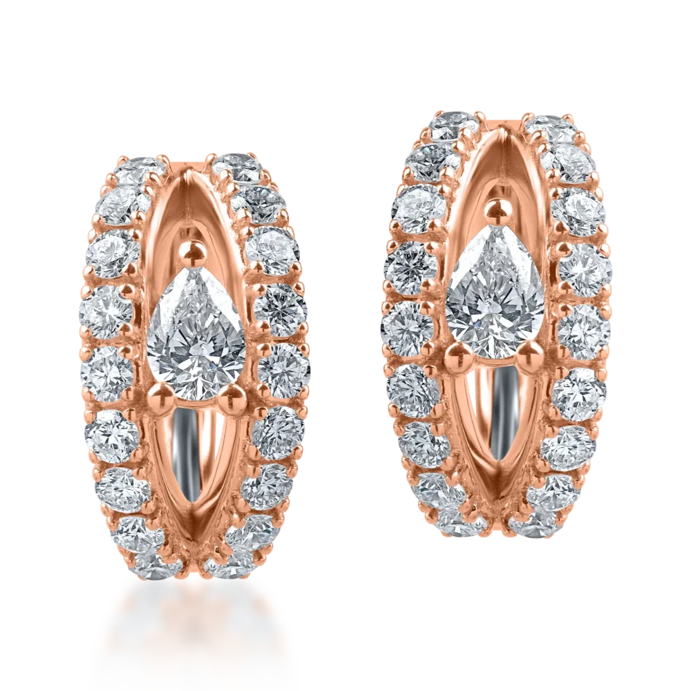 Cercei din aur roz cu diamante pear si rotunde de 1.07ct - imagine 2