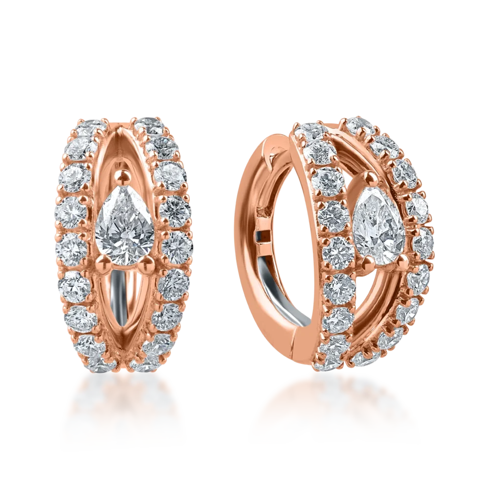 Cercei din aur roz cu diamante pear si rotunde de 1.07ct