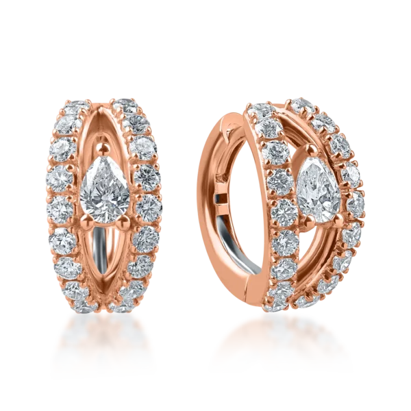 Cercei din aur roz cu diamante pear si rotunde de 1.07ct