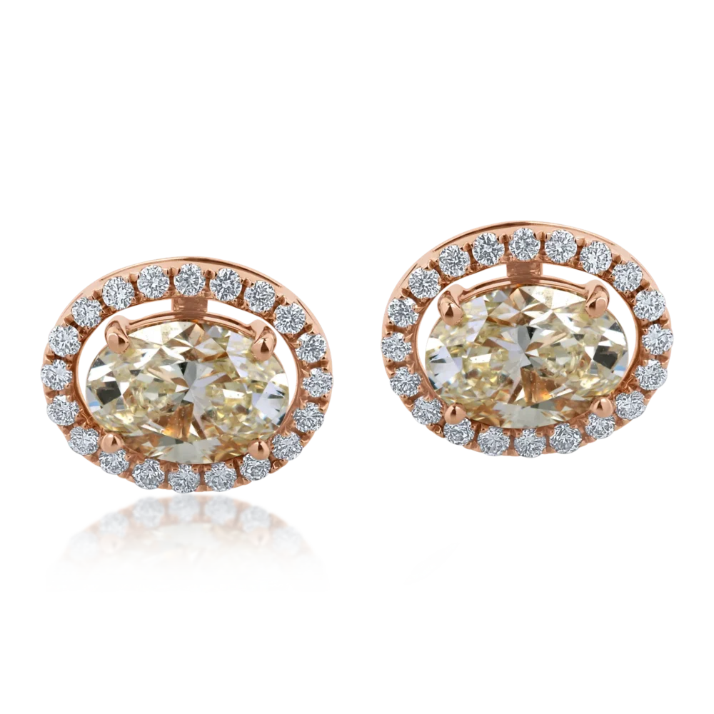 Cercei din aur roz cu diamante ovale si round de 2.29ct - imagine 2