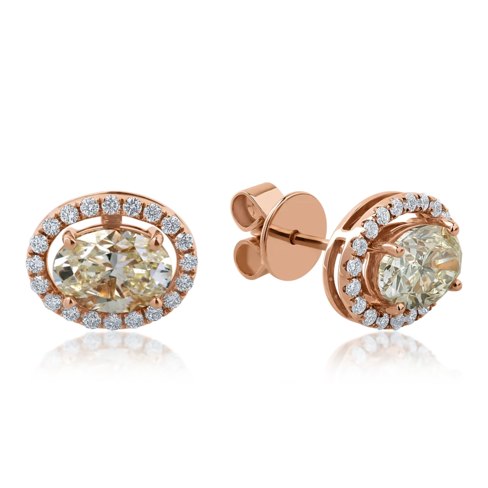 Cercei din aur roz cu diamante ovale si round de 2.29ct