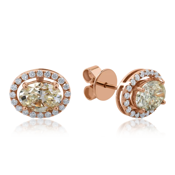 Cercei din aur roz cu diamante ovale si round de 2.29ct