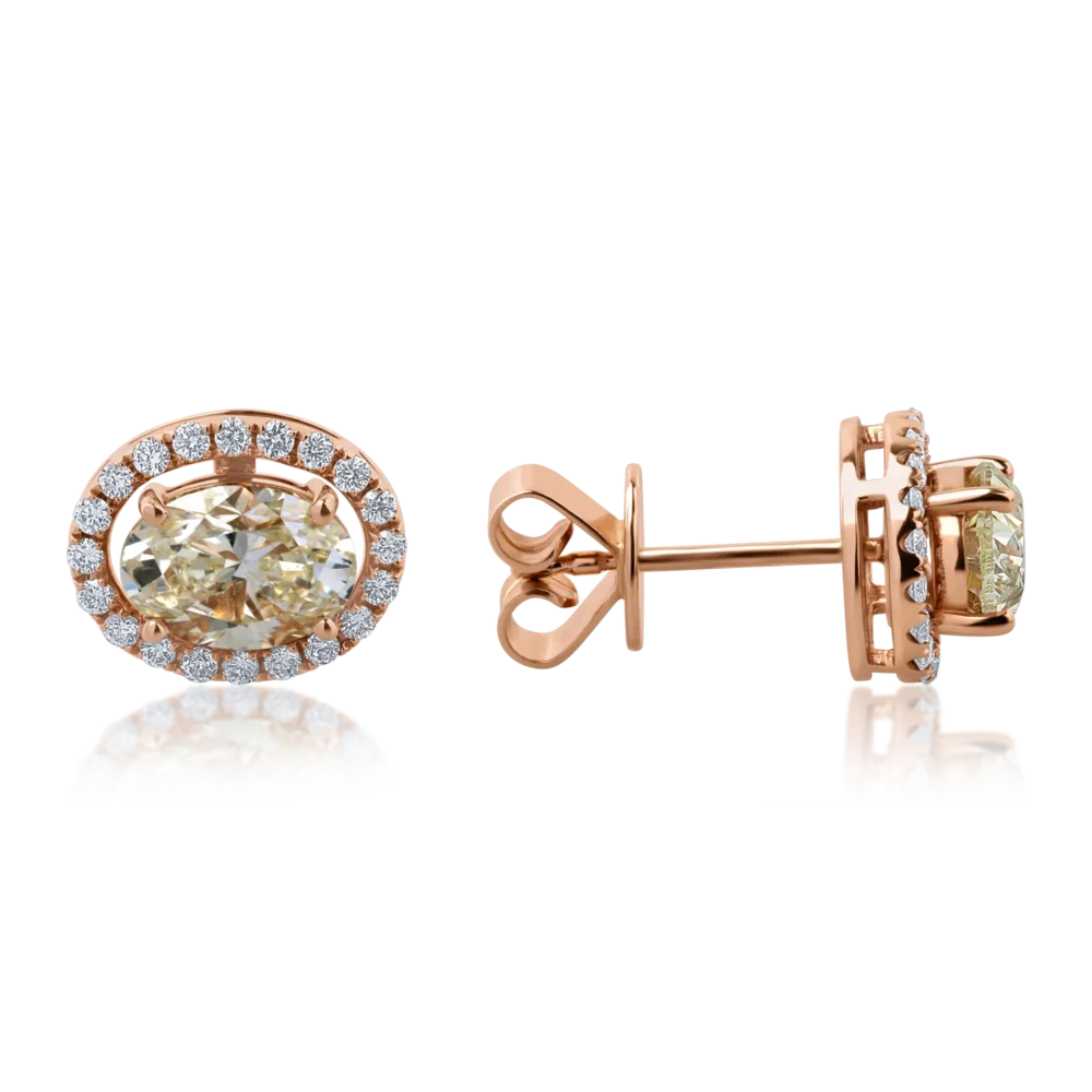 Cercei din aur roz cu diamante ovale si round de 2.29ct - imagine 3