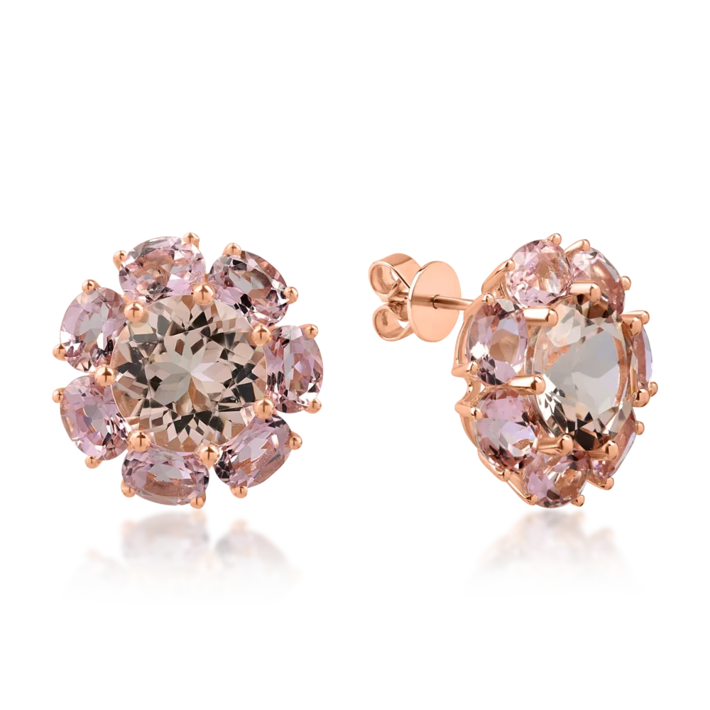 Cercei din aur roz cu morganite de 4.6ct si turmaline roz de 5.1ct
