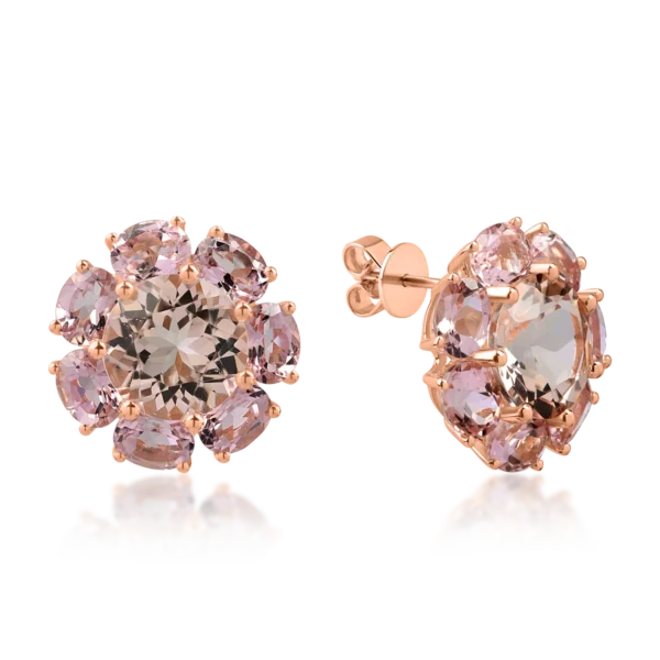 Cercei din aur roz cu morganite de 4.6ct si turmaline roz de 5.1ct