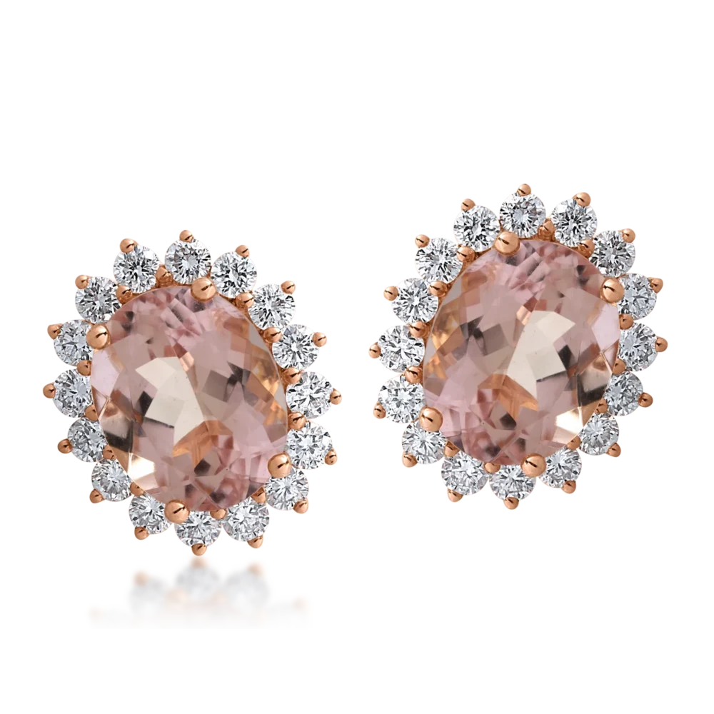 Cercei din aur roz cu morganite ovale de 5.19ct si diamante de 1.14ct - imagine 2