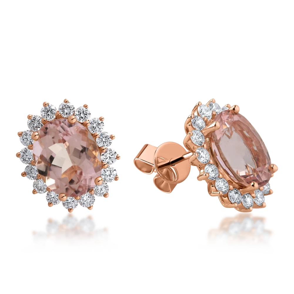 Cercei din aur roz cu morganite ovale de 5.19ct si diamante de 1.14ct