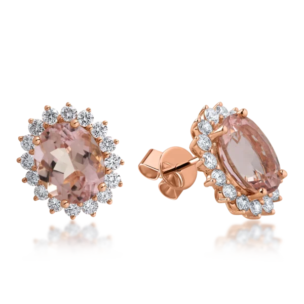 Cercei din aur roz cu morganite ovale de 5.19ct si diamante de 1.14ct