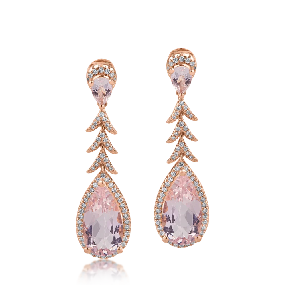 Cercei din aur roz cu morganite pear de 7.75ct si diamante de 0.66ct - imagine 2