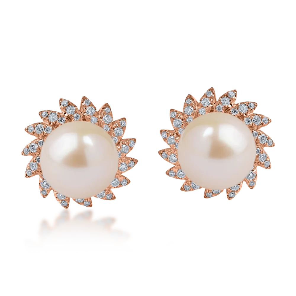 Cercei din aur roz cu perle de cultura de 7.95ct si diamante de 0.31ct - imagine 2