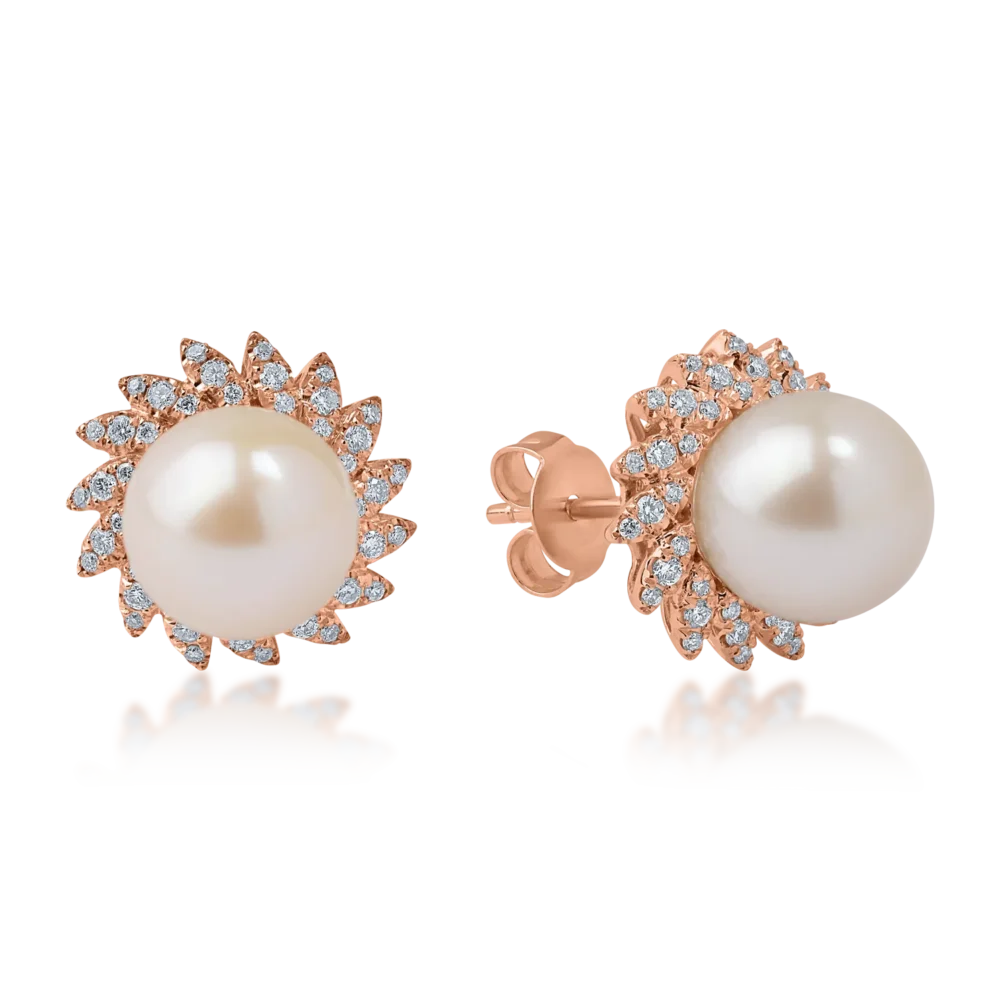 Cercei din aur roz cu perle de cultura de 7.95ct si diamante de 0.31ct